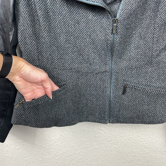 Weekend MaxMara Mixed Media Biker Jacket Moto Gray Black Vegan Faux Leather Wool - Picture 3 of 10